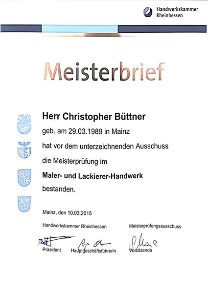 Meisterbrief Christopher Büttner